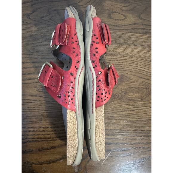 Earth Perforated Leather Slide Sandals Sand Antigua Bright Red - Picture 3 of 11